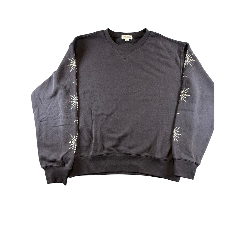 Wildfox Rhinestone Starburst Embellished Sweatshirt Black Crew Neck Pullover S